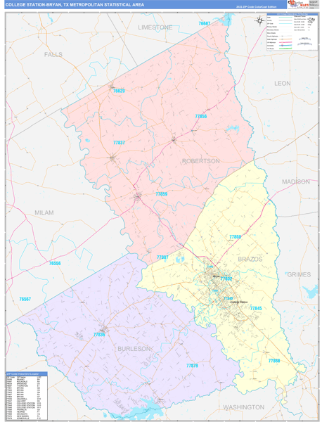 College Station-Bryan Metro Area Digital Map Color Cast Style
